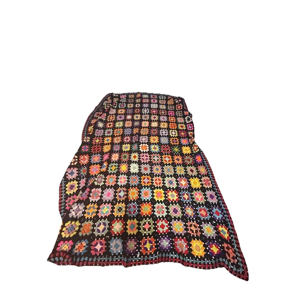 VTG Crochet Roseanne Granny Square Afghan Throw Cottagecore ~160